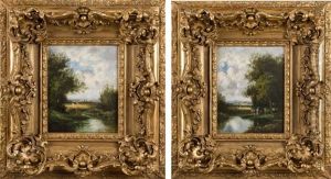 Paysage De Bord De Riviere; Paysage Avec Pecheurs (pair)
