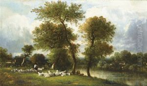 La Pause Du Berger Entoure Par Ses Moutons by Leon Victor Dupre