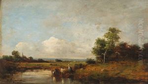 Teichlandschaft Mit Kuhen Und Hirtin by Leon Victor Dupre