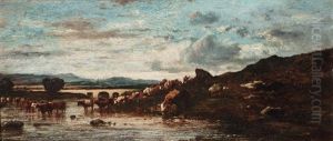 Viehherde An Einer Furt by Leon Victor Dupre