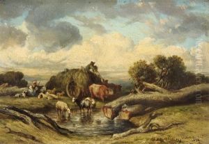 Troupeau Au Bord De La Riviere by Leon Victor Dupre