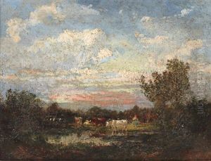 Vaches Paissant Autour D'une Mare