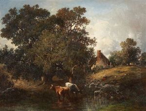 Cattle In The Water by Leon Victor Dupre