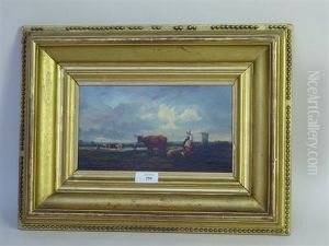 Bergere Et Troupeau Dans Un Paysage De Moulins by Leon Victor Dupre