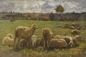 Weidende Schafherde by Leon Victor Dupre
