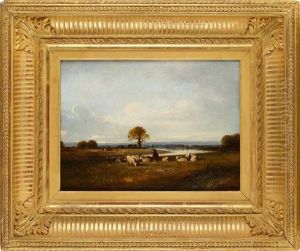 Berger Et Son Troupeau De Moutons Pres D'une Riviere by Leon Victor Dupre