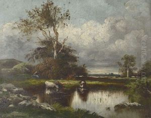 Trinkende Kuhe In Einem Weiher by Leon Victor Dupre
