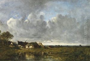 Strohgedeckte Hauser In Der Provinz Berry by Leon Victor Dupre