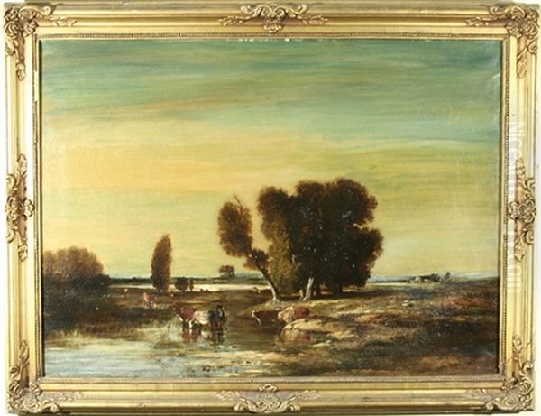 Cows Watering By A River - view 1