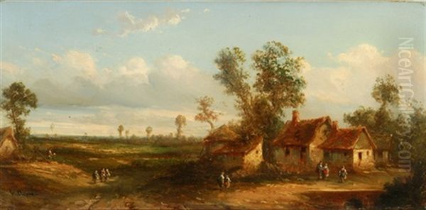 Landschaft Mit Bauernhausern Und Figurenstaffage - view 1