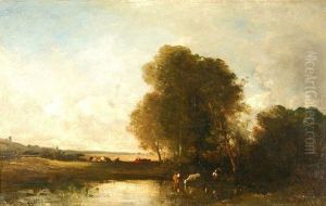 Teichlandschaft Mit Kuhen by Leon Victor Dupre