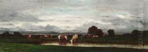 Weite Landschaft Mit Weidenden Kuhen by Leon Victor Dupre
