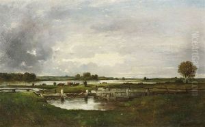 Weite Franzosische Fluslandschaft Mit Einem Kuhhirten Am Ufer