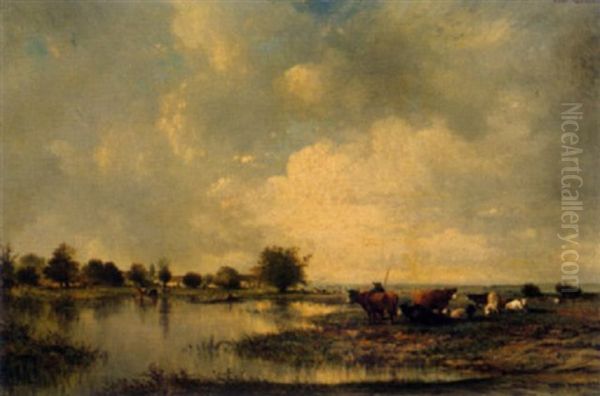 Landschaft Mit Kuhen An Einem Weiher - view 1