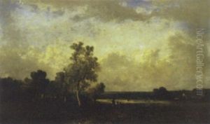 Peasants In A Sunlit Farm Landscape by Leon Victor Dupre
