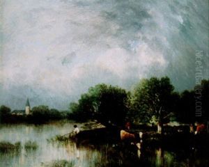 Sommarlandskap Med Fiskande Gosse Sommarlandskap Med Fiskande Gosse
