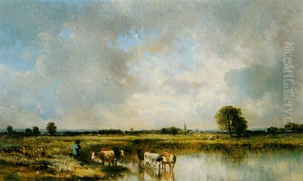 A Cowherd Watering His Flock - view 1