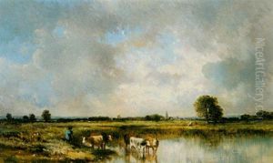A Cowherd Watering His Flock