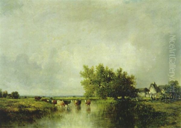 Weite Landschaft Mit Kuhen Am Wasser - view 1