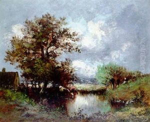 Le Troupeau Pres De La Mare by Leon Victor Dupre