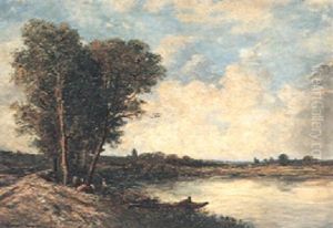 Figures And Cattle In A River Landscape