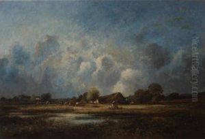 Paysage De Campagne Anime by Leon Victor Dupre