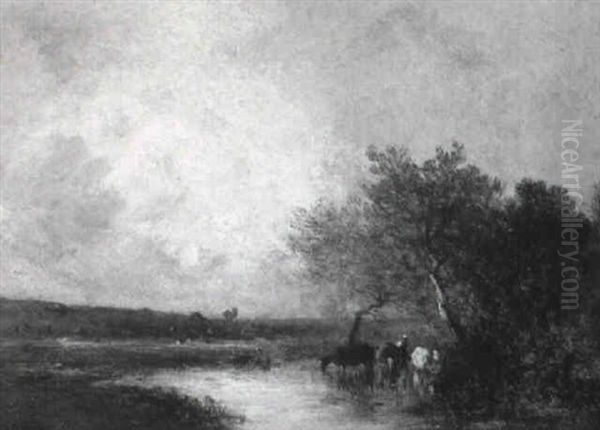 Fluslandschaft Mit Bauer Und Kuhen - view 1