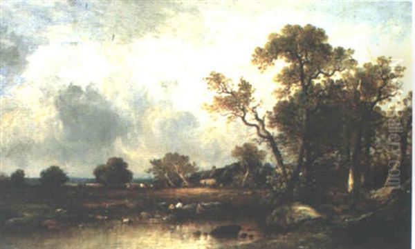 A Wooded River Landscape With Anglers On A Bank - view 1