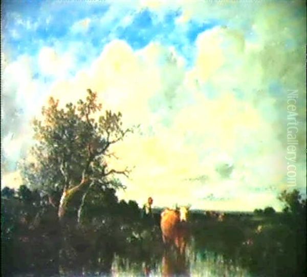 Hirtin Mit Kuhen In Moorlandschaft - view 1