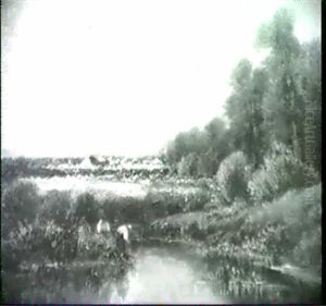 Bauern Am Verschilften Flussufer by Leon Victor Dupre