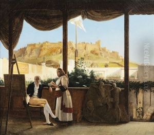 Le Consul Louis Fauvel A Son Chevalet, L'acropole A L'arriere Plan Le Consul Louis Fauvel A Son Chevalet, L'acropole A L'arriere Plan