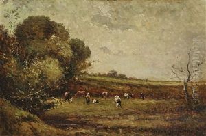 Pasture Landscape With Shepherds And Cows by Jules Dupre