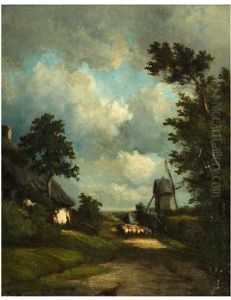 Landschaft Mit Strohgedeckter Kate by Jules Dupre