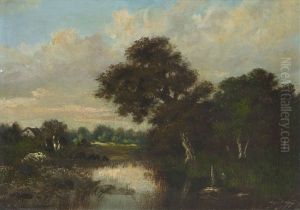 Landschaft Mit Teich Und Haus by Jules Dupre