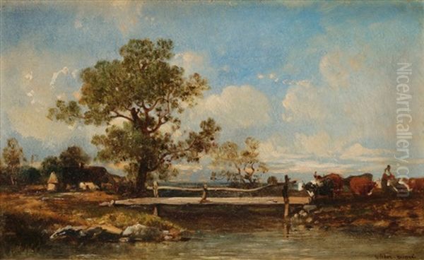 Berger Et Vaches Au Bord De La Riviere, 1873 - view 1