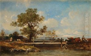 Berger Et Vaches Au Bord De La Riviere, 1873 by Jules Dupre