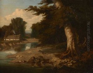 Chaumiere Au Bord D'un Ruisseau En Lisiere De Foret by Jules Dupre