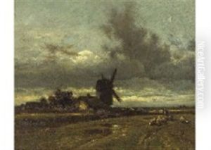 Paysage Avec Moulin A Vent by Jules Dupre