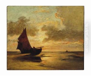 Sailing Boats At Low Tide by Jules Dupre