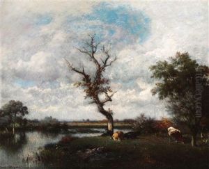 Cattle In A River Landscape by Jules Dupre