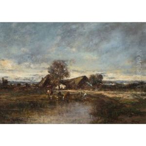 Troupeau De Vaches Se Desalterant by Jules Dupre