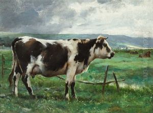 Portrait Einer Schwarz-weis Gefleckten Kuh Auf Der Weide by Jules Dupre