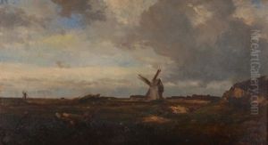 Weite Landschaft Mit Windmuhle by Jules Dupre