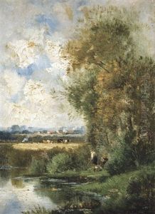 Paysage Estival Avec Pecheurs