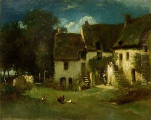Cour De Ferme Au Coucher Du Soleil by Jules Dupre