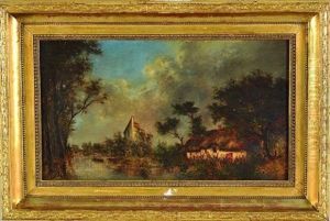 Chaumiere Au Bord De L'etang by Jules Dupre