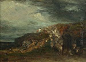 Bergers En Bord De Mer Par Temps D'orage by Jules Dupre