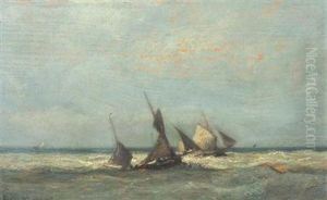 Barques De Peche En Mer by Jules Dupre