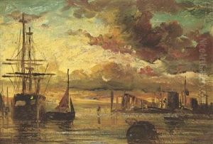 Boats In A Port by Jules Dupre