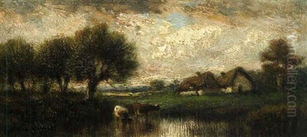 Chaumiere Et Vaches Pres Des Saules - view 1